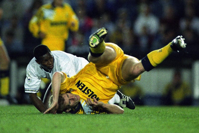 Chris Fairclough and Tottenham's Gordon Durie take a tumble.