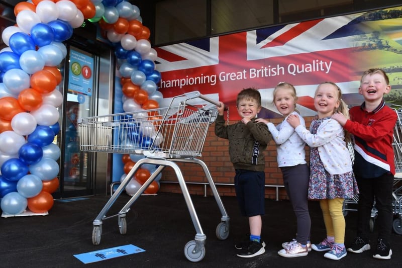 Little shoppers James, Ava, Dorothy, and Harry were invited to the new Leyland Aldi in School Lane when it opened its doors for the first time at 8am this morning (Thursday, May 6)
