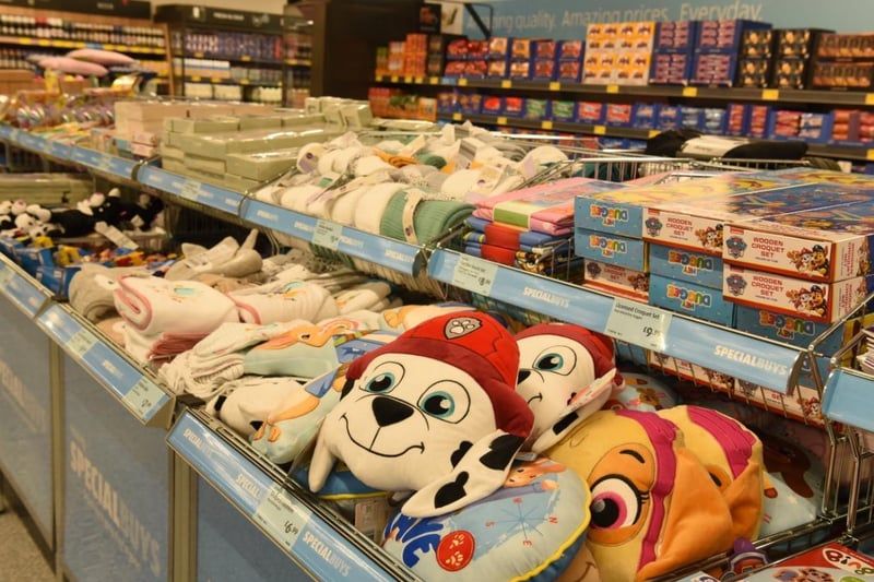 There is a range of children's soft toys and games on offer at the new supermarket