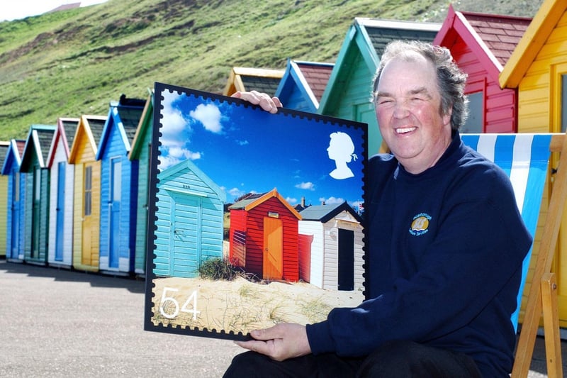 Andy McIver, Whitby’s beach superintendent, promotes stamp launch.
