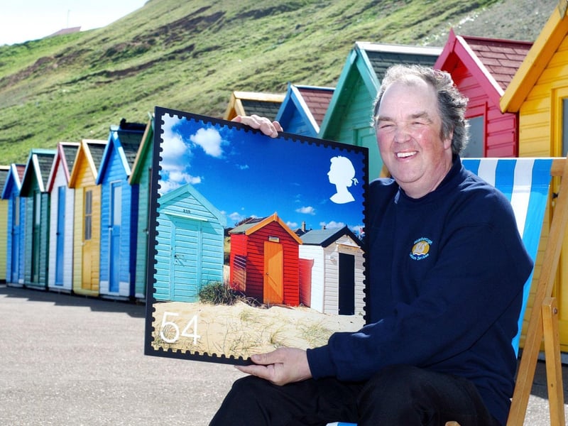 Andy McIver, Whitby’s beach superintendent, promotes stamp launch.
