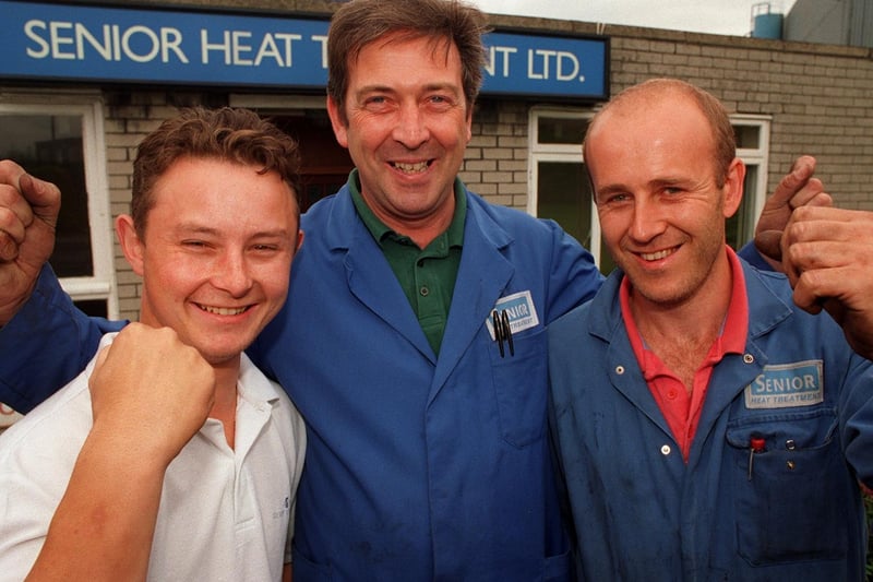 Staff at Senior Heat Treatment Ltd in Pudsey were celebrating a win on the National Lottery. Pictured, from left, are Andy Fowler, Ian Clarke and Derek Hanley.