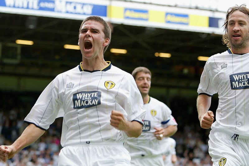 David Healy celebrates scoring against Millwall at Elland Road in August 2005. He scored both goals, one a penalty, in a 2-1 win.