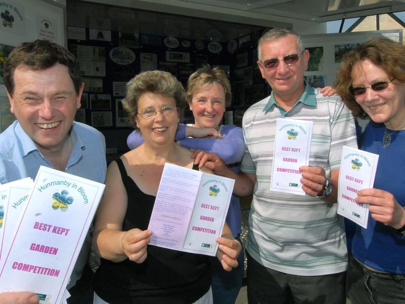 The In Bloom caravan visits Filey to launch the Best Kept Gardens competition with Parks and Countryside Manager Roger Burnet and Hunmanby residents.