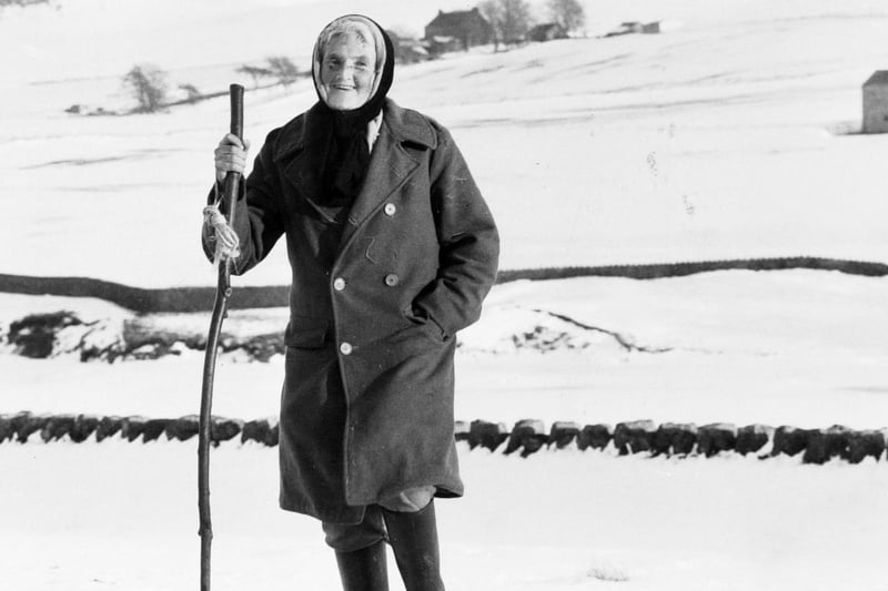 Hannah Hauxwell in the tough North Yorkshire countryside in March 1979