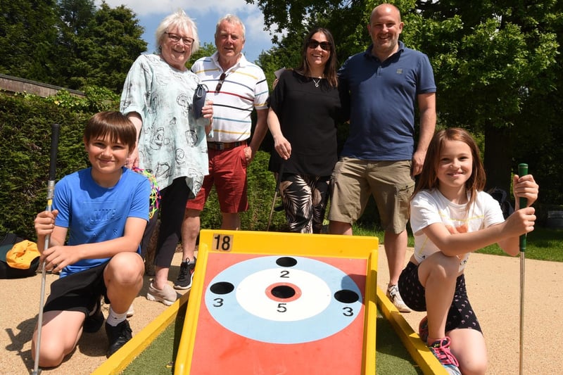 Family fun at the crazy golf at Haigh Woodland Park.