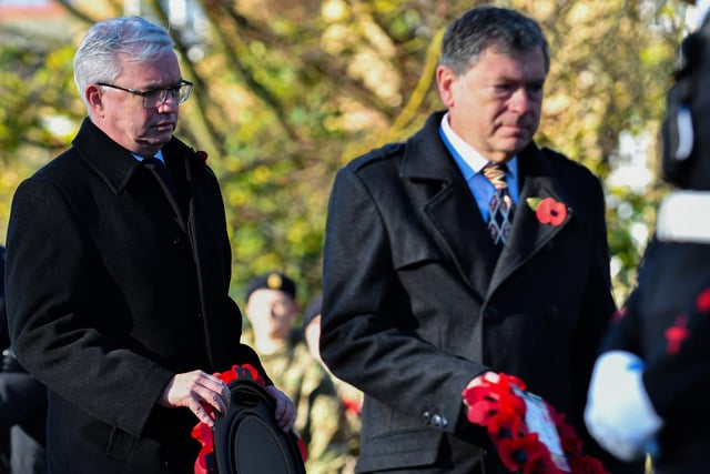 Fylde MP Mark Menzies and County Coun Peter Buckley laying wreaths at St Annes. Picture: Adam Gee
