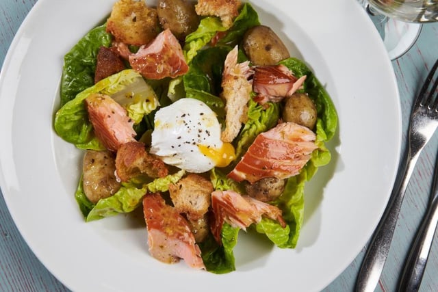 A popular main at The Red Lion: salmon salad with poached egg and croutons. Photo: The Red Lion