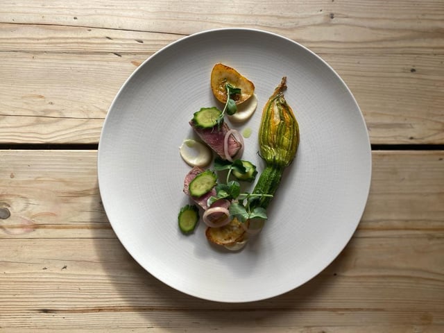 The White Horse's Purston Manor lamb with Forge Farm summer squash