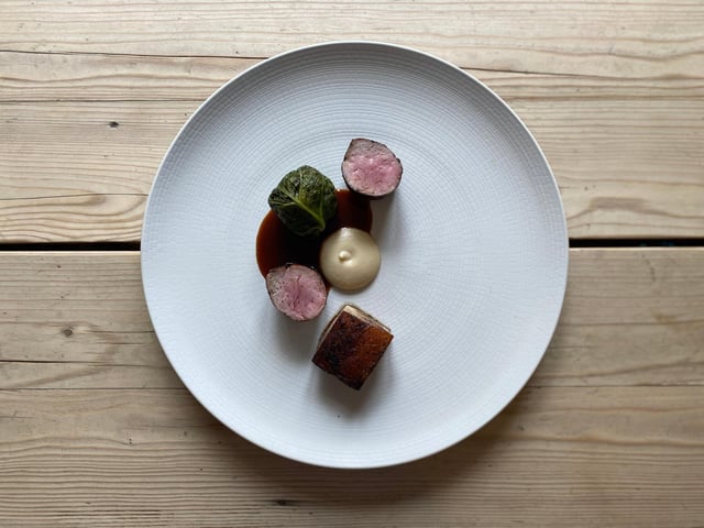 The White Horse's pork dish from Little Hill Farm, near Wicken