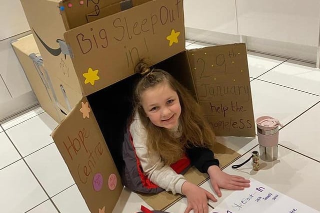 Seven-year-old Isla raising money for homeless charity, the Northampton Hope Centre, with her 'sleep-in'.