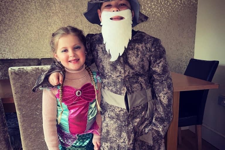 Pixie, 6, and Bailey, 8, from Brambleside School didn't want to miss out on the fun today while they're being homeschooled. They dressed up as The Little Mermaid and Gandalf.