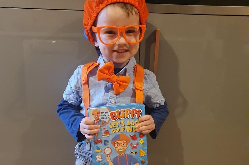Little Leo, 3, has dressed up as his online sensation 'hero' Blippi.