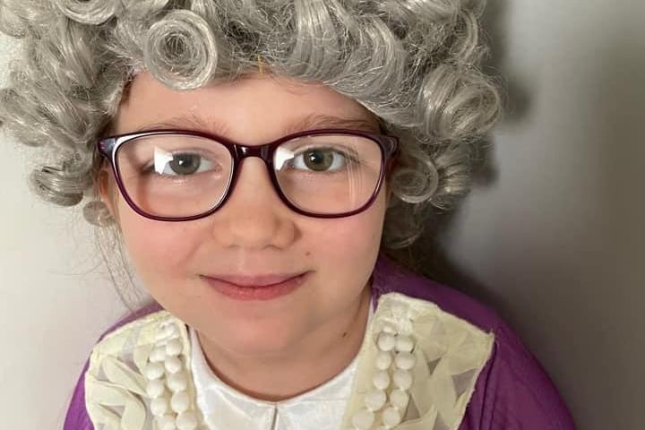 This little Gangsta Granny Lily-Grace Allin was inspired by David Walliam's book. She dressed up this morning to surprise her class and teachers online today.