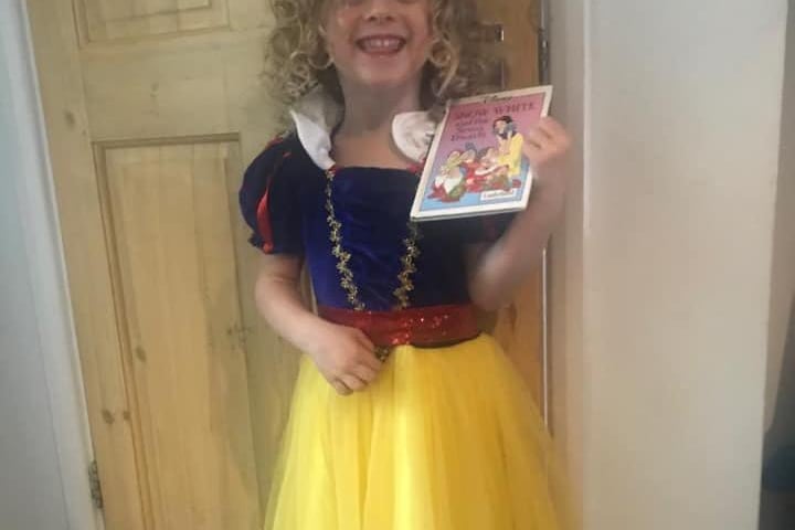 Amelie, 4, became Snow White for her gym tots class on Zoom this morning.