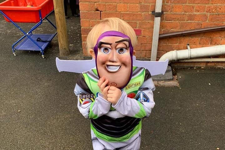 Breyenn, 3, was off to "infinity and bey-" nursery school today as he arrived as Buzz.