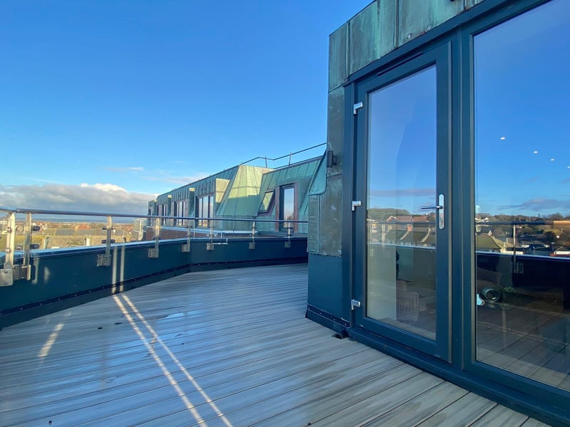 A two bedroom penthouse and the last one remaining, with unparalleled views across the coast and south downs, £375,000, offered through Fox & Sons, Eastbourne.