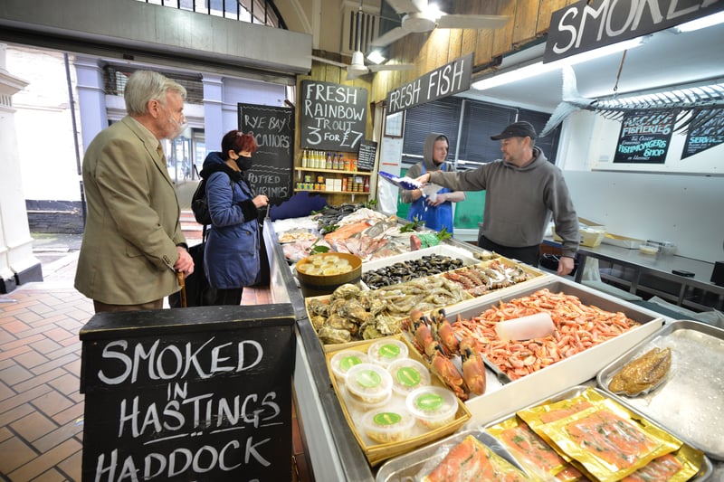 Queens Arcade/Queens Avenue Shopping Arcade in Hastings.

Arcade Fisheries: Serving the customers are Adam Saxby (left) and Nigel Jackson. SUS-210318-120510001