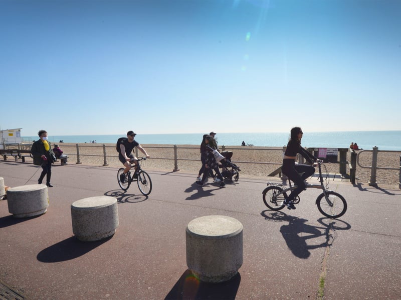Locals enjoying sunny weather in Hastings after the easing of lockdown on March 29. Photo taken the day after, March 30. SUS-210330-130148001