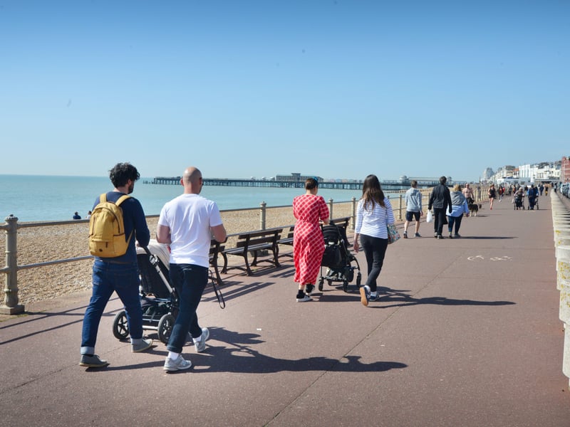 Locals enjoying sunny weather in Hastings after the easing of lockdown on March 29. Photo taken the day after, March 30. SUS-210330-130120001