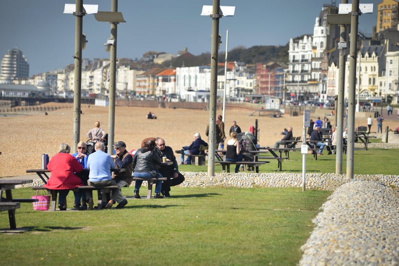 Locals enjoying sunny weather in Hastings after the easing of lockdown on March 29. Photo taken the day after, March 30. SUS-210330-125718001