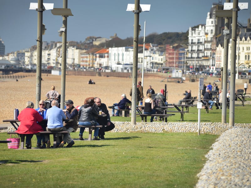 Locals enjoying sunny weather in Hastings after the easing of lockdown on March 29. Photo taken the day after, March 30. SUS-210330-125718001