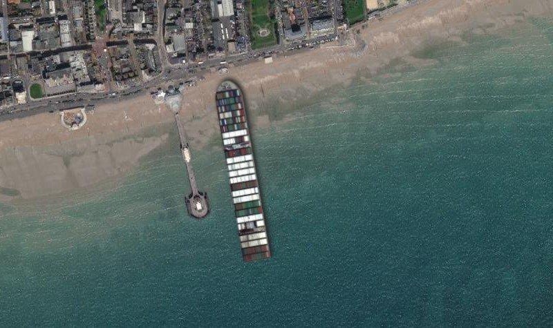 Significantly longer than Worthing Pier, but is the Ever Given getting a new café soon? SUS-210330-131408001