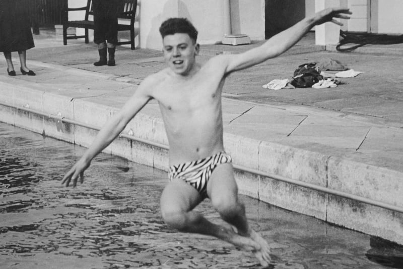 Bill Marriot was one of the first swimmers to take a dip in the Lido when it reopened this week her he is  at Lido at age of about 15.