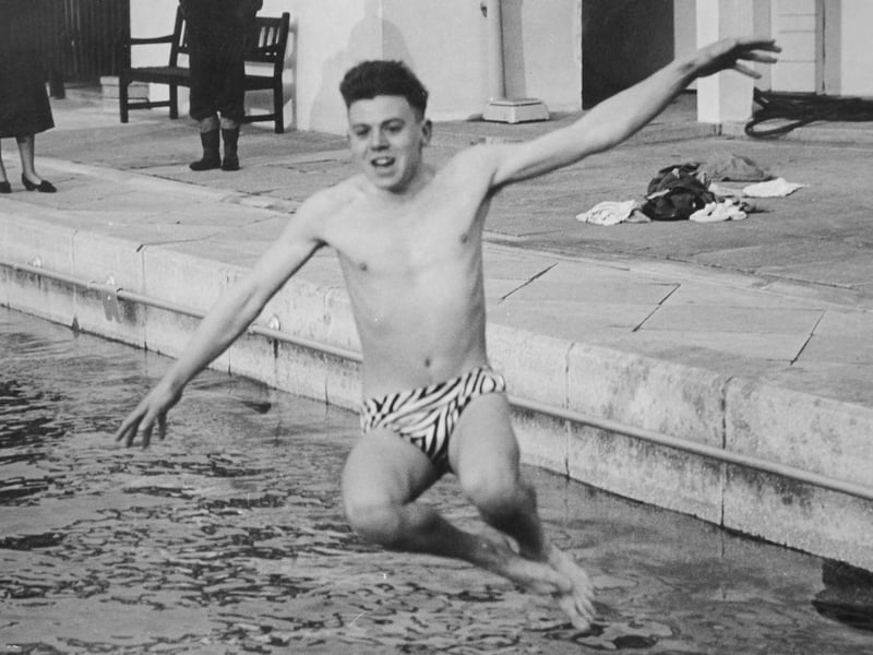 Bill Marriot was one of the first swimmers to take a dip in the Lido when it reopened this week her he is at Lido at age of about 15.