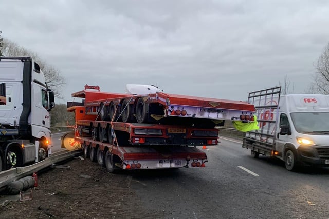 Officers were called to the A1 southbound carriageway near Stamford in order to recover a jack kinfed lorry. The road was closed for several hours.