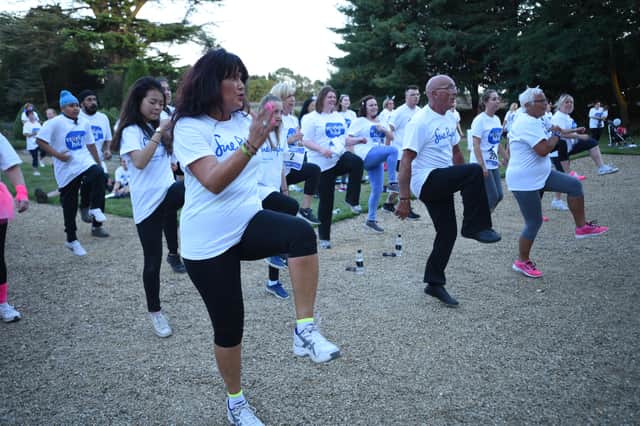 The Starlight Hike from Sue Ryder at Thorpe Hall. Pics of the warm up EMN-150808-230901009