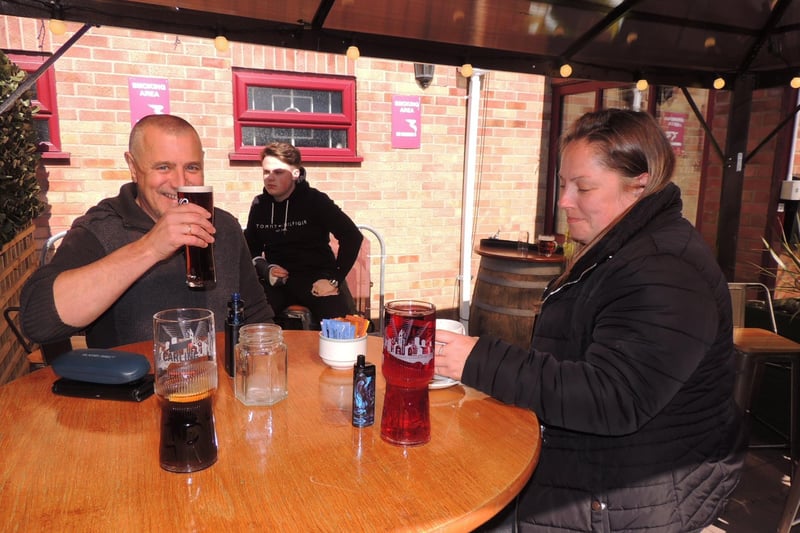 Cheers - Mick Lightfoot and Mandy Cotterill said it was great to get back to the Barge and Bottle in Sleaford. EMN-211204-163357001