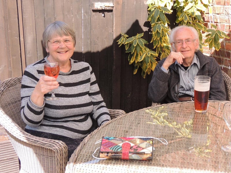 Shirley and Michael Bush at the Three Kings Inn, Threekingham. Shirley said: "We have been looking forward to this. This is the second pub we have visited in two days." EMN-210413-153812001