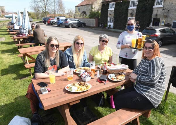 The Royal Oak, Scopwick. L-R Jess Willetts, Kerry Garrick, Judy James, Laura Mettam, Leia Timmins EMN-210419-092933001