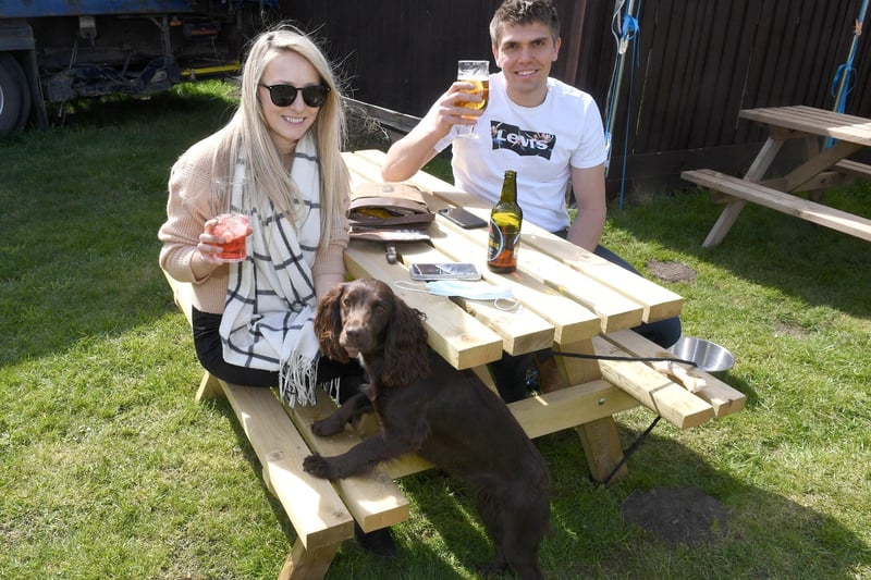 Coach and Horses, Billinghay. Shane and Hannah Rawlings with dog, Ruby. EMN-210419-092850001