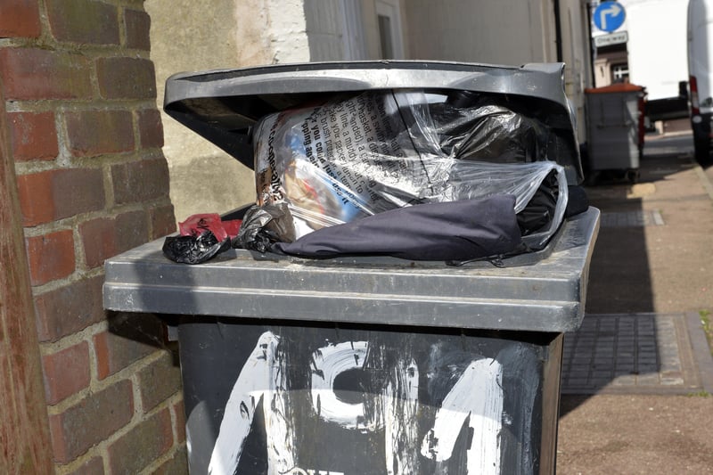 Overflowing refuse bins in Eastbourne (Photo by Jon Rigby) SUS-211105-091829001