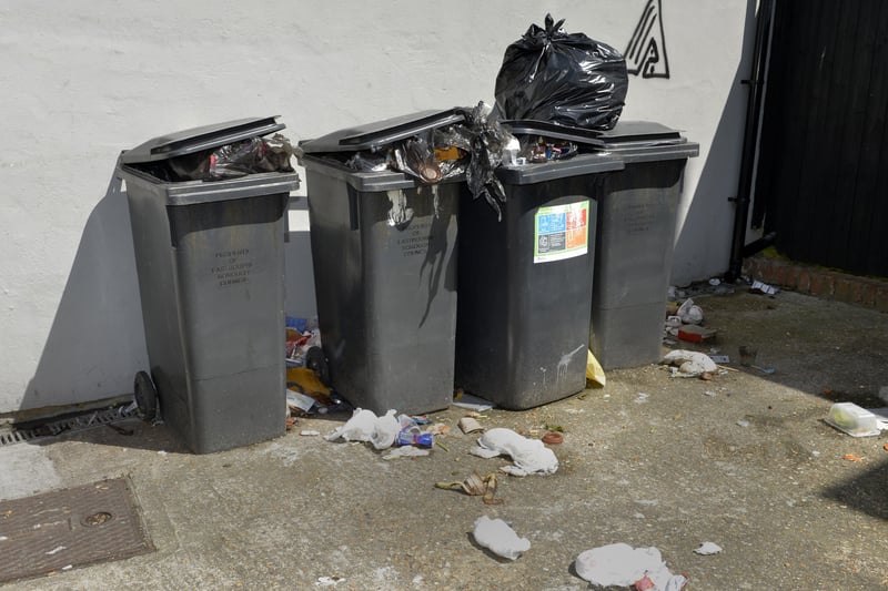 Overflowing refuse bins in Eastbourne (Photo by Jon Rigby) SUS-211105-091915001