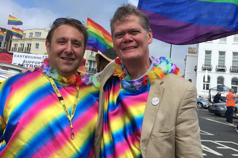 Eastbourne MP Stephen Lloyd and Dr Adam at Eastbourne Pride 2019 SUS-190725-105230001