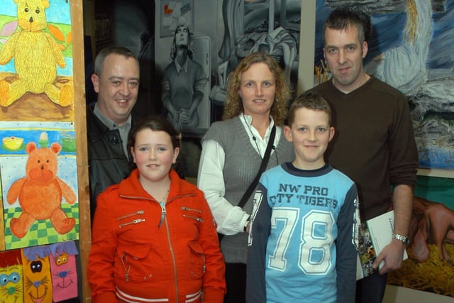 St Patricks PS Aghagallon pupils Sarah McGuinness and Ruairi McCann in the art department at the Lismore open night in 2007 with parents Jim McGuinness and Con and Fionnuala McCann