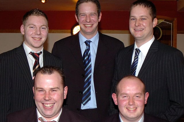 Pictured at Moneymore Young Farmers annual dinner dance in 2007 were Kyle Campton (club president), Adrian Cooper (special guest), Stuart Mills, Philip Keatley (club leader) and David Keatley.