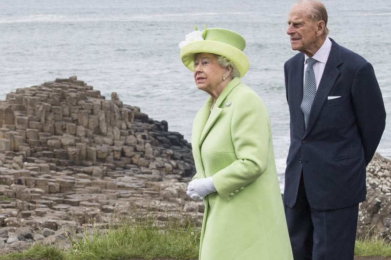 GIANTS CAUSEWAY, NORTHERN IRELAND - JUNE 28: Queen Elizabeth II and Prince Philip, Duke Of Edinburgh visit the Giants Causeway on June 28, 2016 in County Antrim, Northern Ireland, United Kingdom.  (Photo by Arthur Edwards/WPA Pool/Getty Images)