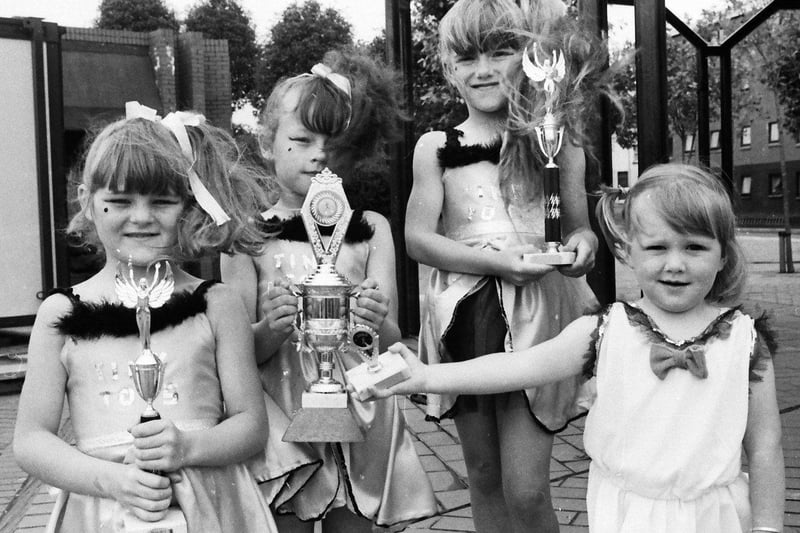 July... Members of the Bogside Disco Club who were prizewinners at the Star Disco Dancing competitions in Dublin. From left are Geraldine Bonner, Andrea Canning, Kelly Smith and Claire Lyttle.