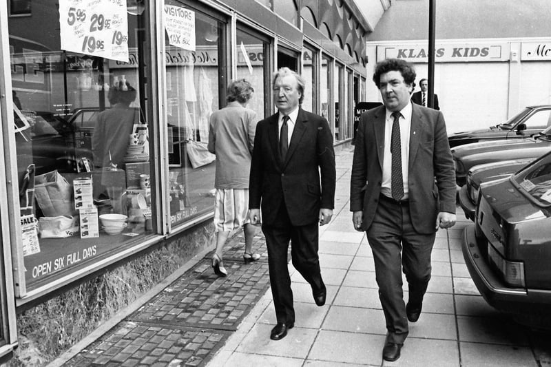 August 1985... Charles Haughey enjoys a stroll through Derry city centre with John Hume.