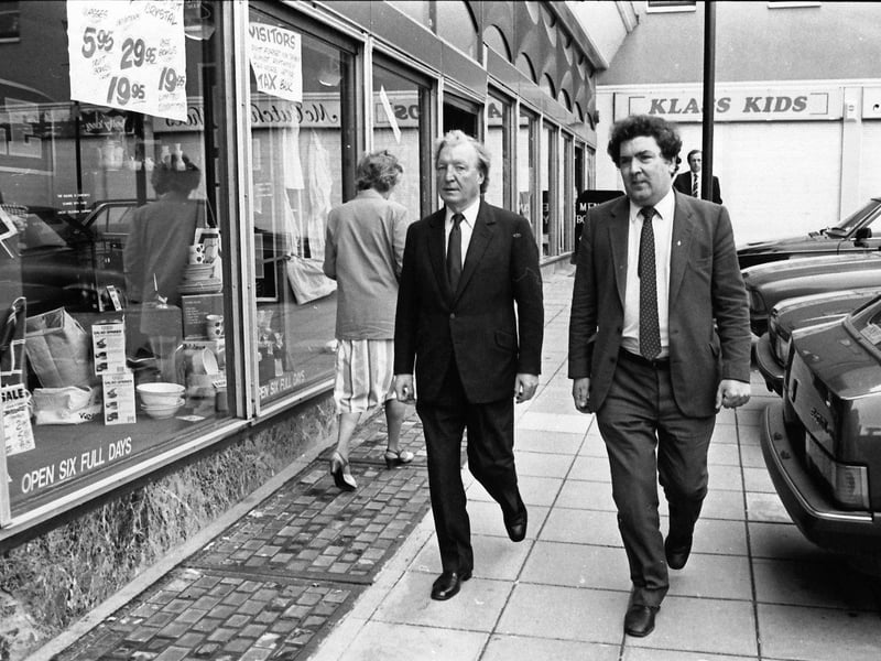 August 1985... Charles Haughey enjoys a stroll through Derry city centre with John Hume.