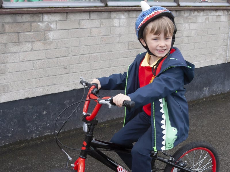Benny French enjoying taking part in the †̃Cycle Skillsâ€TM workshop at Steelstown PS.