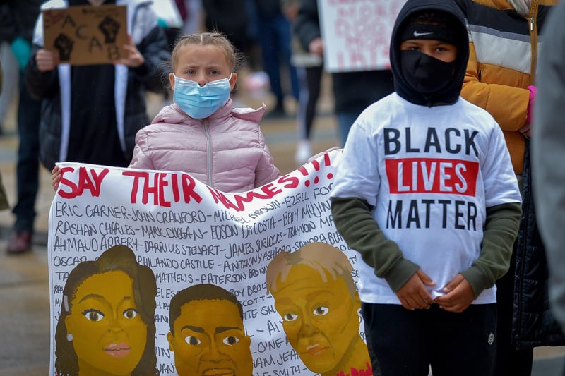 Children pictured at the Justice for George Floyd rally held in Guildhall Square on Saturday afternoon last. DER2320GS – 024