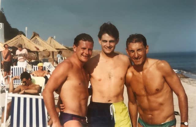 On the beach in Sardinia - Paul Gascoigne, Mark Robson, Terry Butcher.