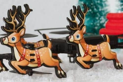 Reindeers flying as part of the Santa drone