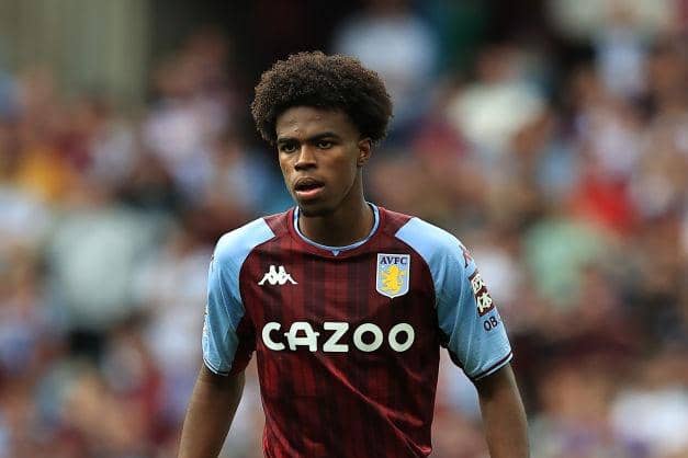 Carney Chukwuemeka of Aston Villa looks on during the Premier League match between Aston Villa  and  Brentford at Villa Park on August 28, 2021 in Birmingham, England. (Photo by David Rogers/Getty Images)