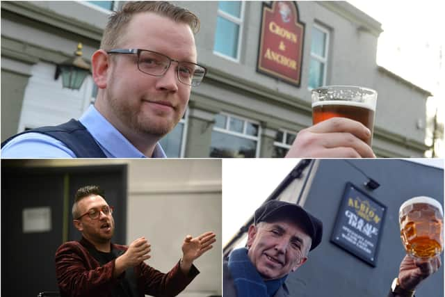 (Top) Gareth Carr, landlord at the Crown and Anchor pub in Jarrow; (bottom left) Stephen Sullivan, owner of Ziggy's Bar in South Shields; (bottom right) Jess McConnell, Albion Gin and Ale House boss